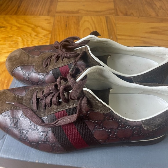 Gucci Guccissima Leather Web Sneakers - Size 10 D - Picture 2 of 9